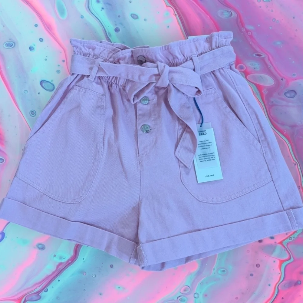 NWT Love Tree Pink Paper Bag Waist Women's Shorts Size Medium